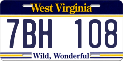 WV license plate 7BH108