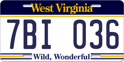 WV license plate 7BI036