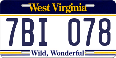WV license plate 7BI078