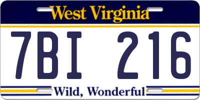 WV license plate 7BI216