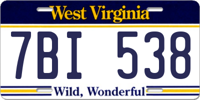 WV license plate 7BI538