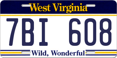 WV license plate 7BI608