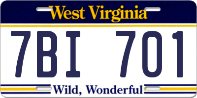 WV license plate 7BI701
