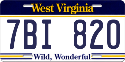 WV license plate 7BI820