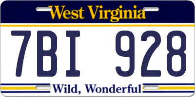 WV license plate 7BI928
