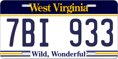 WV license plate 7BI933