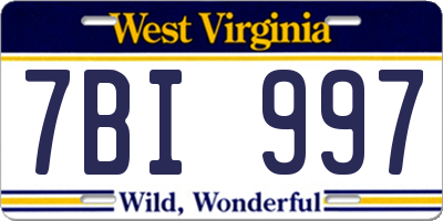 WV license plate 7BI997