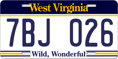 WV license plate 7BJ026
