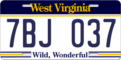 WV license plate 7BJ037