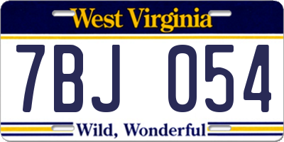 WV license plate 7BJ054