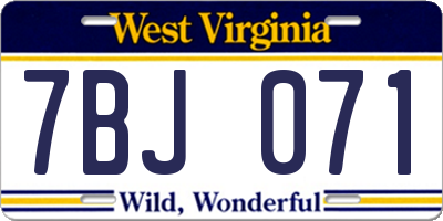 WV license plate 7BJ071