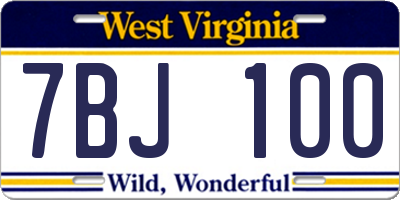 WV license plate 7BJ100