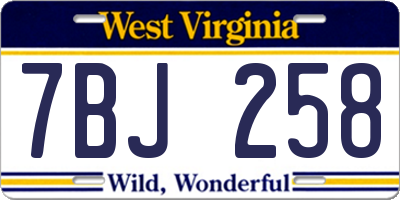 WV license plate 7BJ258