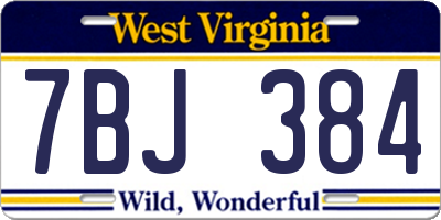 WV license plate 7BJ384