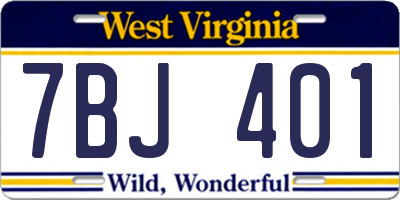 WV license plate 7BJ401