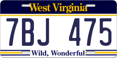 WV license plate 7BJ475