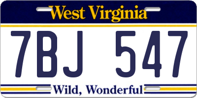 WV license plate 7BJ547