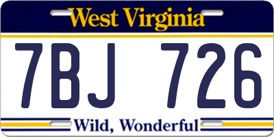 WV license plate 7BJ726