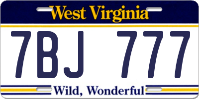 WV license plate 7BJ777