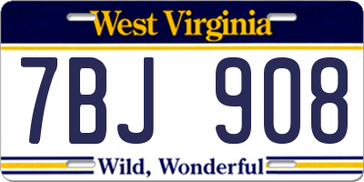 WV license plate 7BJ908