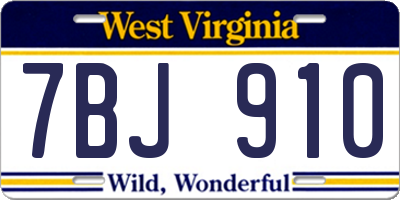 WV license plate 7BJ910