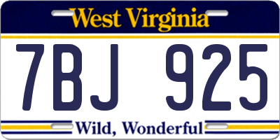 WV license plate 7BJ925