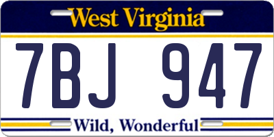 WV license plate 7BJ947