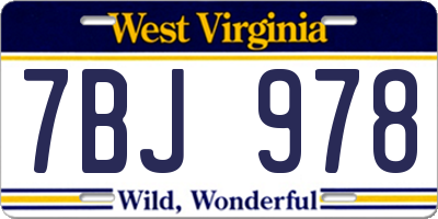 WV license plate 7BJ978