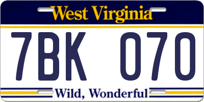 WV license plate 7BK070