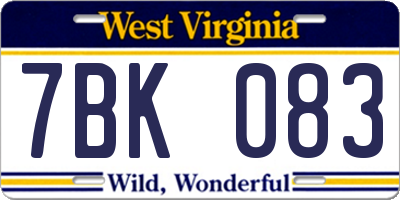WV license plate 7BK083