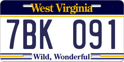 WV license plate 7BK091