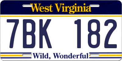 WV license plate 7BK182
