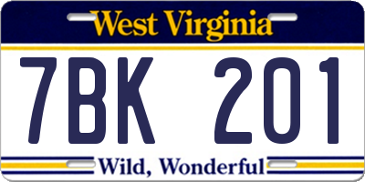 WV license plate 7BK201