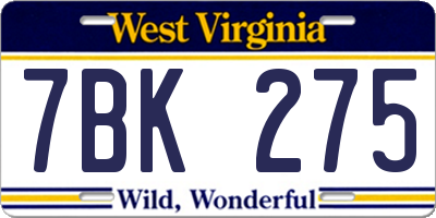 WV license plate 7BK275