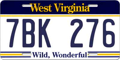 WV license plate 7BK276