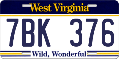 WV license plate 7BK376