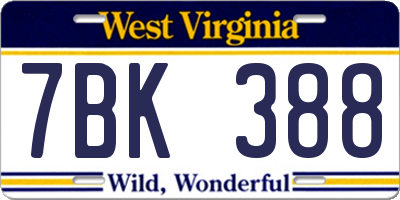 WV license plate 7BK388