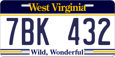 WV license plate 7BK432