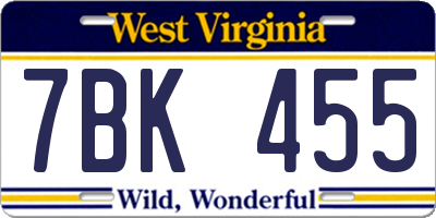 WV license plate 7BK455