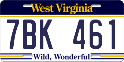 WV license plate 7BK461