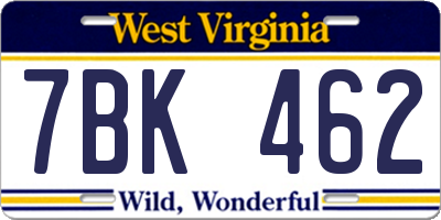WV license plate 7BK462