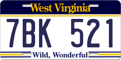 WV license plate 7BK521
