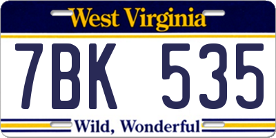 WV license plate 7BK535