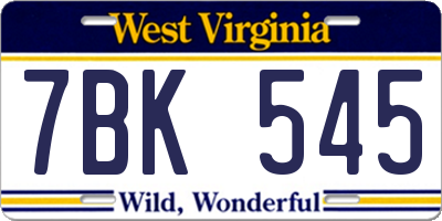 WV license plate 7BK545