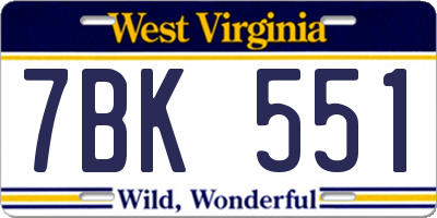 WV license plate 7BK551