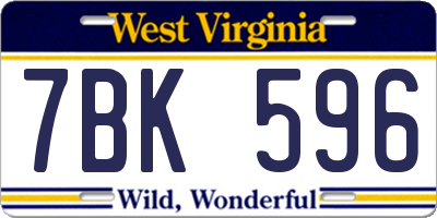 WV license plate 7BK596