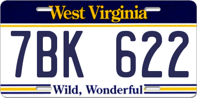 WV license plate 7BK622