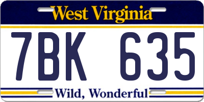 WV license plate 7BK635