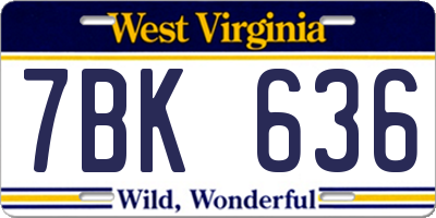 WV license plate 7BK636