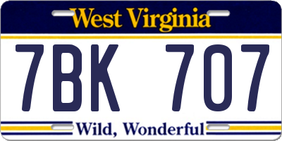 WV license plate 7BK707